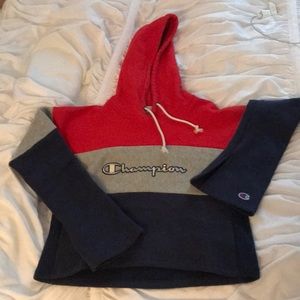 Champion red/gray/navy cropped hoodie